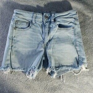 American Eagle Outfitters Hi-Rise Shortie Light Wash Jean Shorts Sz 4